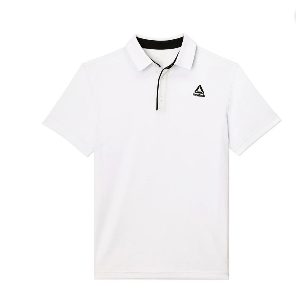 Reebok Men’s Big and Tall White Performance Polo Shirt Black Logo Size 3XL